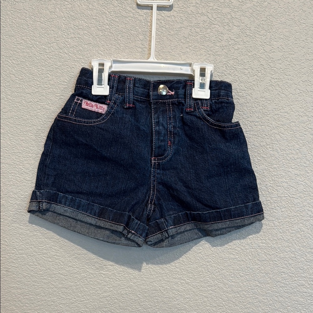 Hello Kitty Blue Denim Shorts High-Waisted Cuffed